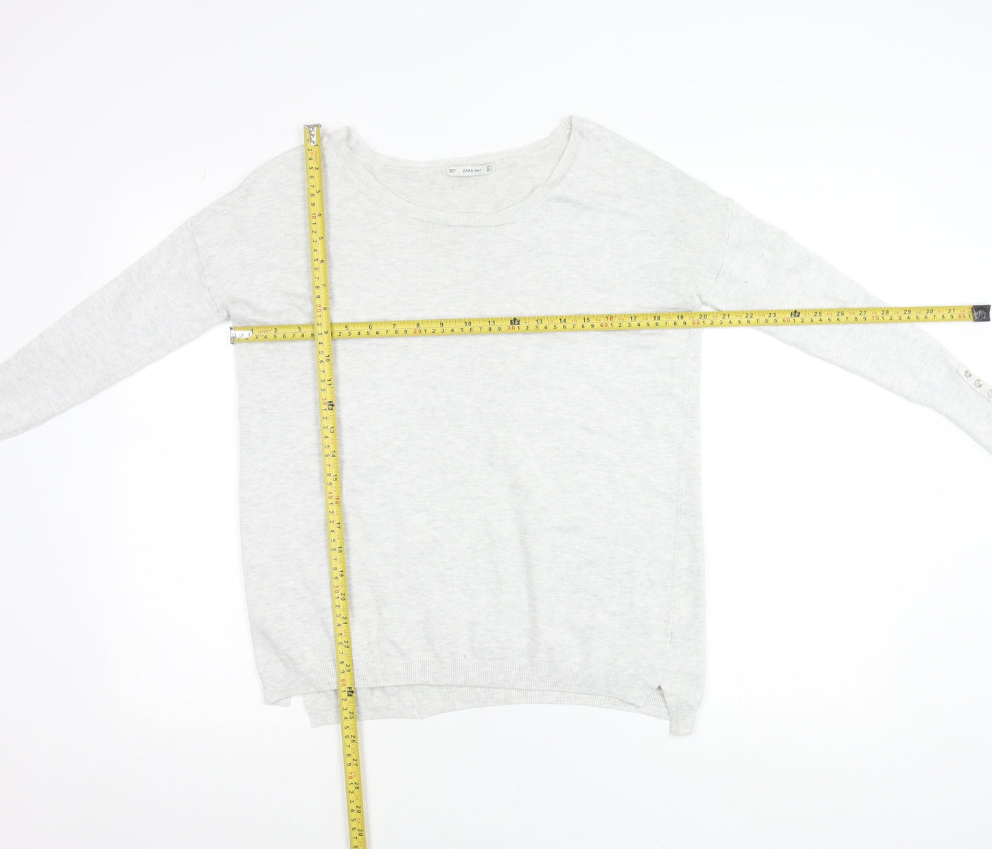 Zara Women Grey Knit Pullover Jumper Small Boat Neck Long Sleeve