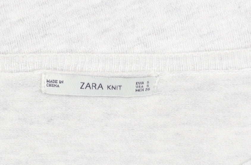 Zara Women Grey Knit Pullover Jumper Small Boat Neck Long Sleeve