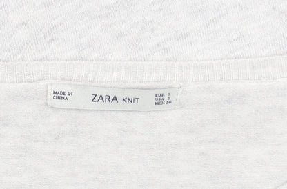 Zara Women Grey Knit Pullover Jumper Small Boat Neck Long Sleeve