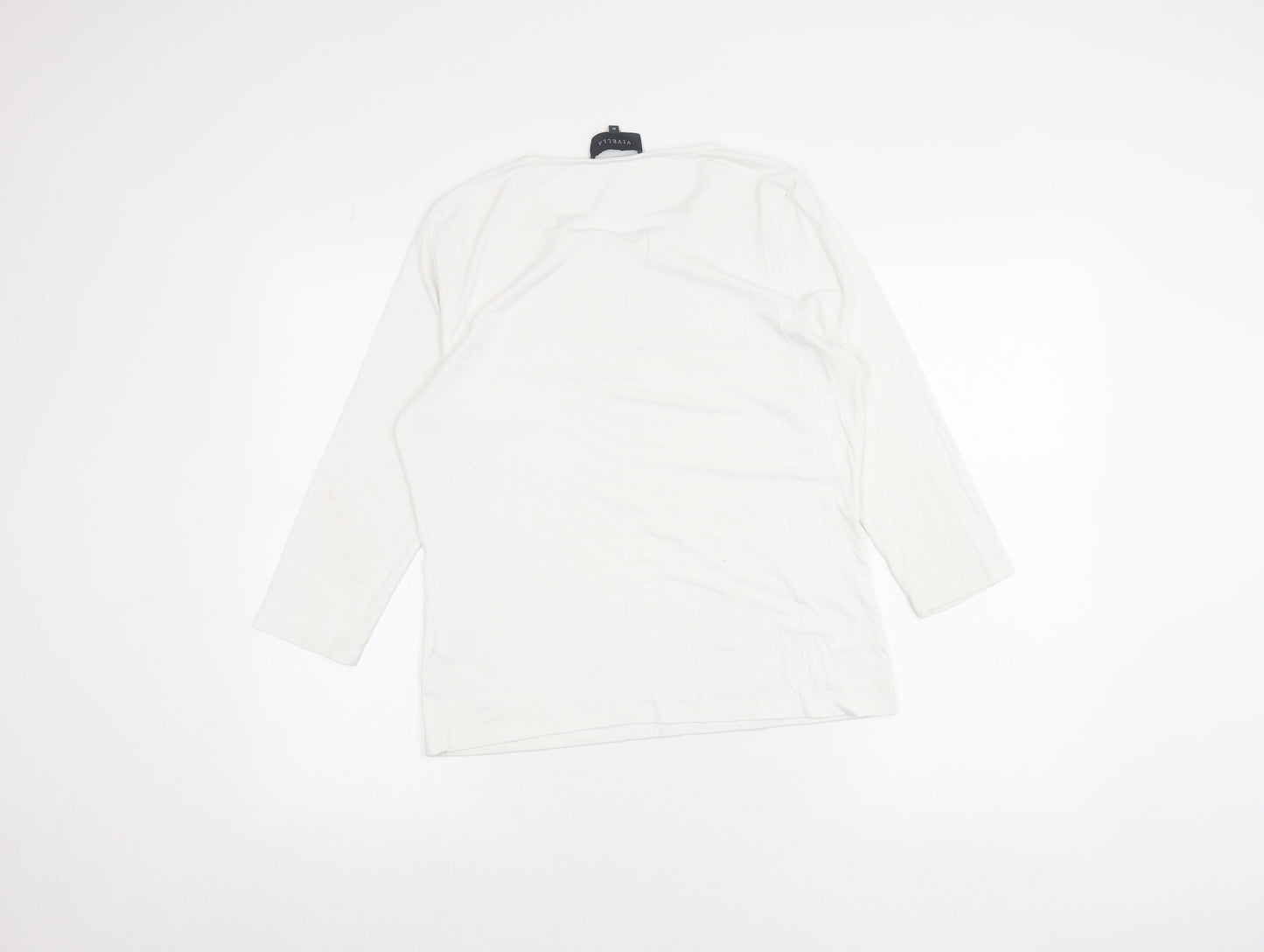 Viyella Womens White Sequin Neck 3/4 Sleeve T-Shirt Size M