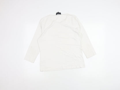 Viyella Womens White Sequin Neck 3/4 Sleeve T-Shirt Size M