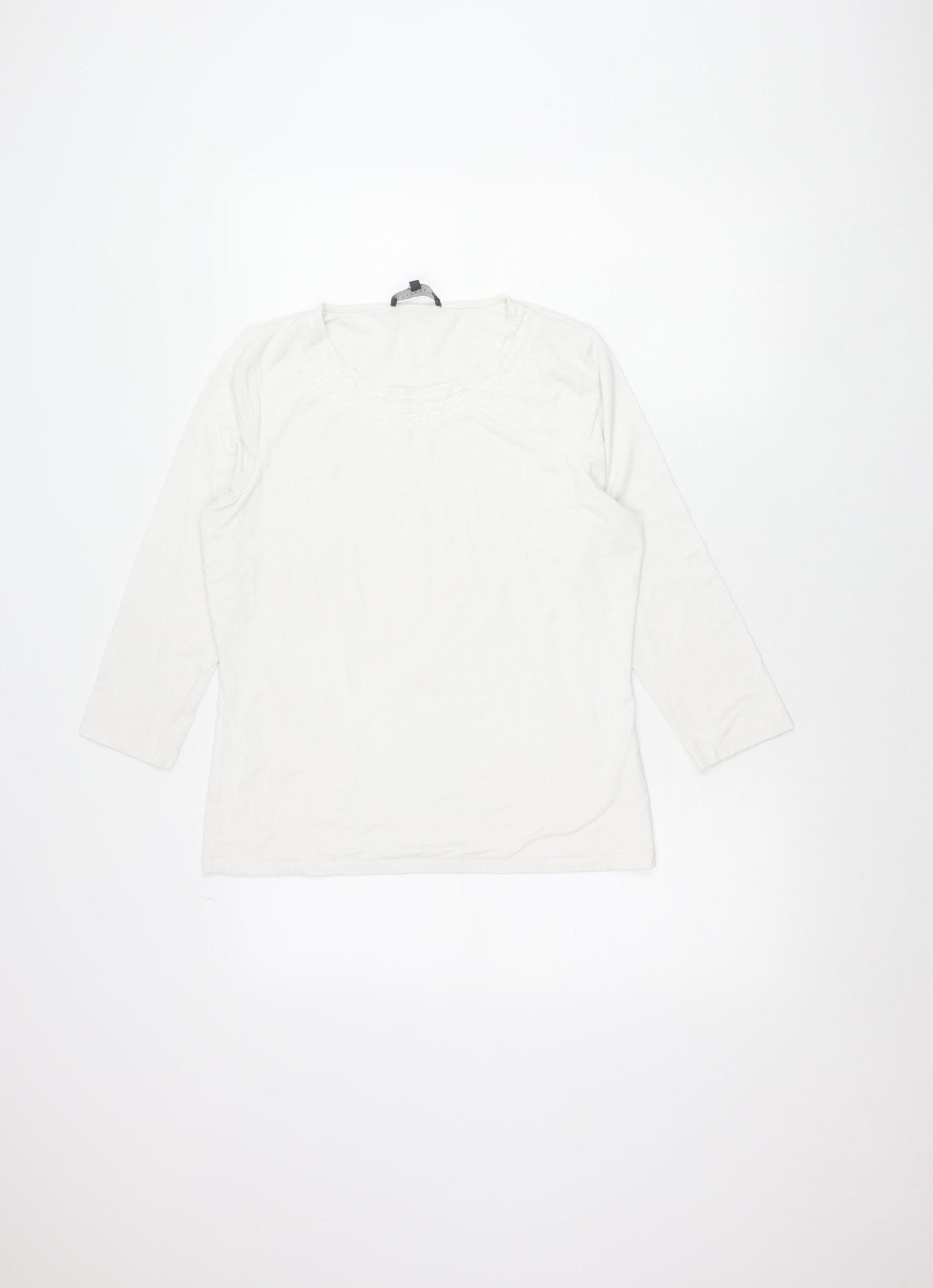 Viyella Womens White Sequin Neck 3/4 Sleeve T-Shirt Size M