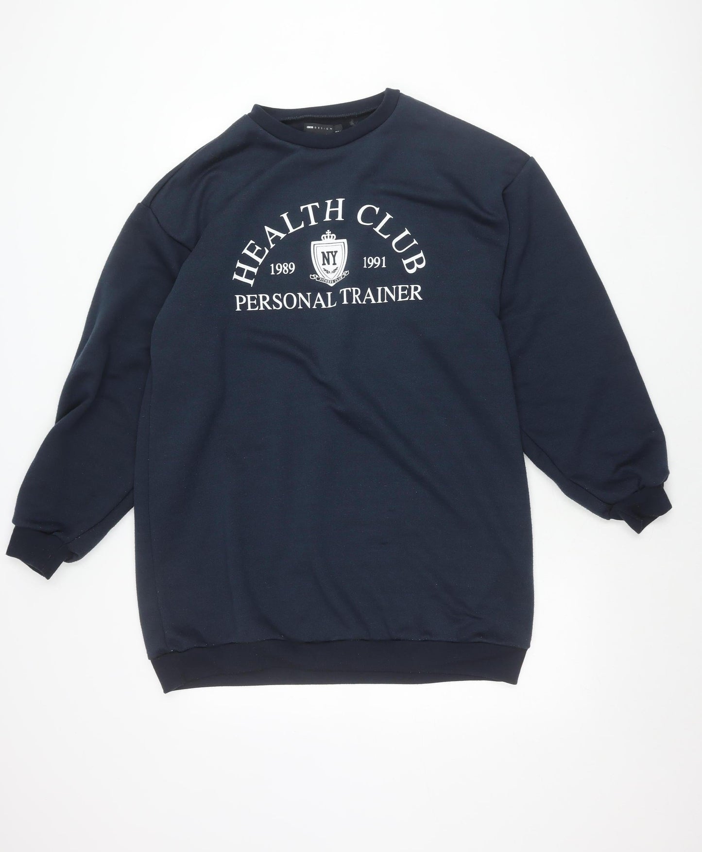 ASOS DESIGN Womens Blue Pullover Sweatshirt Size 12 UK Graphic Logo