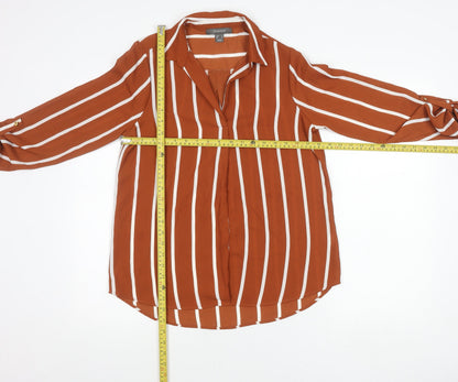 Primark Women Brown Striped Button-Up Shirt Size 10 Long Sleeve