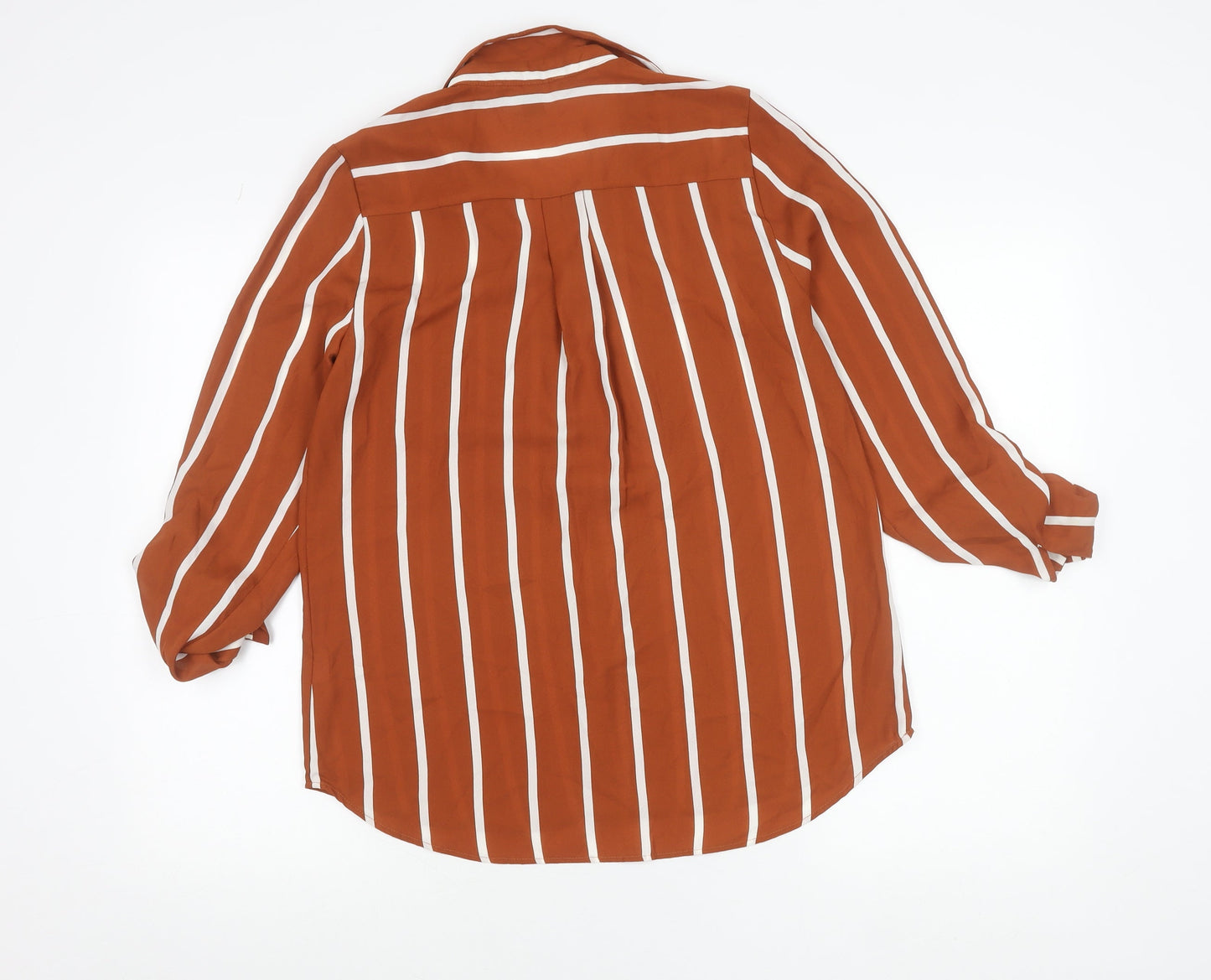 Primark Women Brown Striped Button-Up Shirt Size 10 Long Sleeve