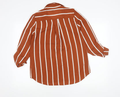 Primark Women Brown Striped Button-Up Shirt Size 10 Long Sleeve