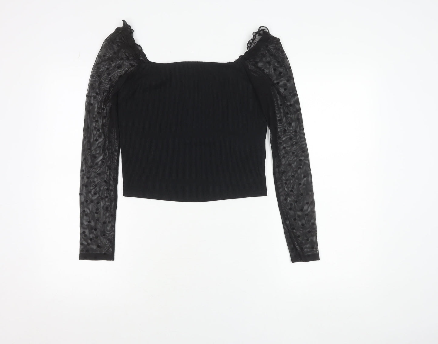 New Look Women Black Size 12 Cropped Square Neck Puff Sleeve Blouse