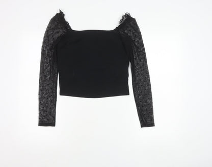 New Look Women Black Size 12 Cropped Square Neck Puff Sleeve Blouse