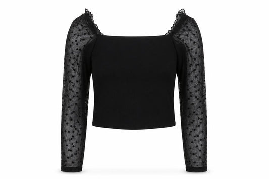 New Look Women Black Size 12 Cropped Square Neck Puff Sleeve Blouse
