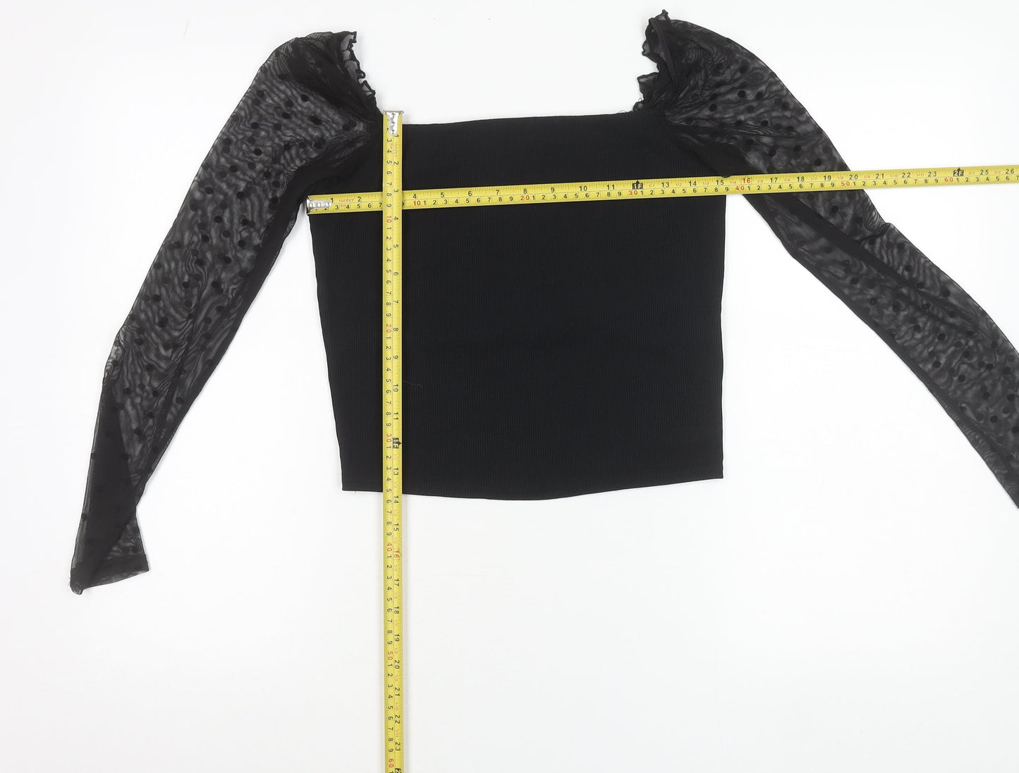 New Look Women Black Size 12 Cropped Square Neck Puff Sleeve Blouse