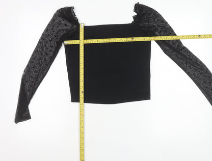 New Look Women Black Size 12 Cropped Square Neck Puff Sleeve Blouse