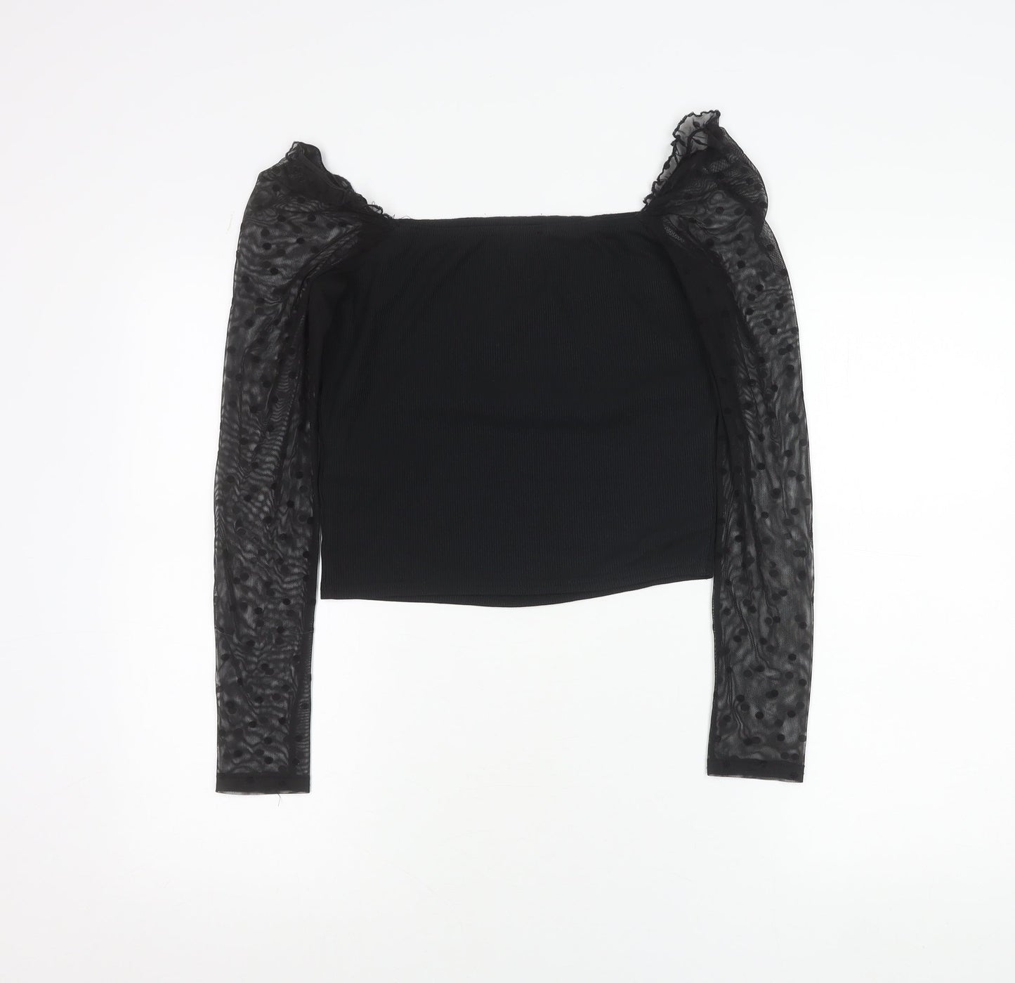New Look Women Black Size 12 Cropped Square Neck Puff Sleeve Blouse