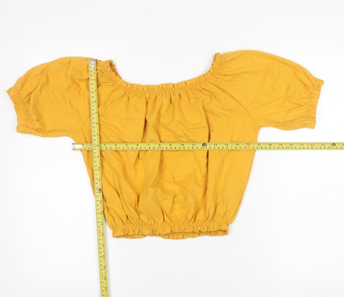 Primark Women’s Yellow Cropped Off Shoulder Puff Sleeve Blouse Size 10