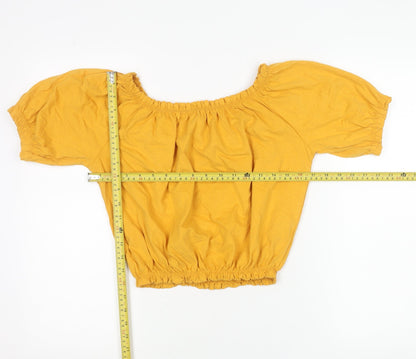 Primark Women’s Yellow Cropped Off Shoulder Puff Sleeve Blouse Size 10