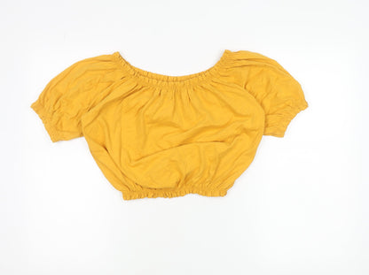 Primark Women’s Yellow Cropped Off Shoulder Puff Sleeve Blouse Size 10