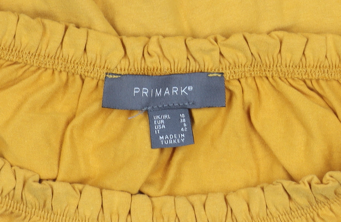 Primark Women’s Yellow Cropped Off Shoulder Puff Sleeve Blouse Size 10