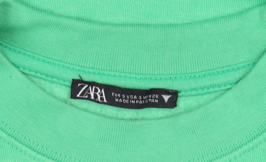 Zara Womens Green Crew Neck Pullover Sweatshirt Size S
