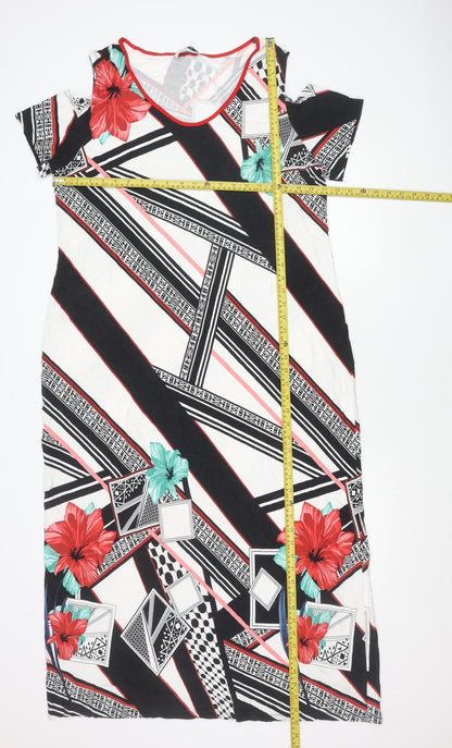 Dina Women’s Black White Red Green Floral Geometric Shift Dress Size 4