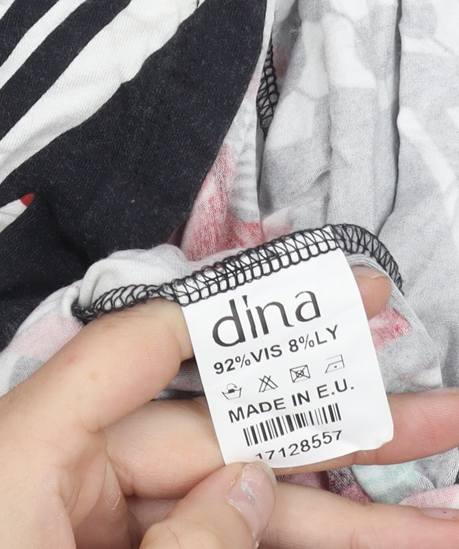 Dina Women’s Black White Red Green Floral Geometric Shift Dress Size 4