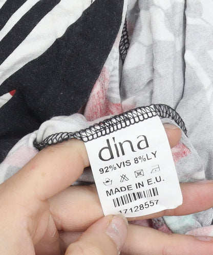 Dina Women’s Black White Red Green Floral Geometric Shift Dress Size 4