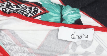 Dina Women’s Black White Red Green Floral Geometric Shift Dress Size 4