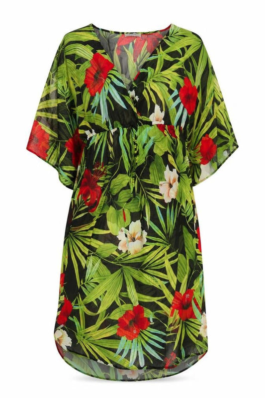 Front view of Soon Women’s Multicoloured Floral Kaftan Dress L Asymmetric Summer