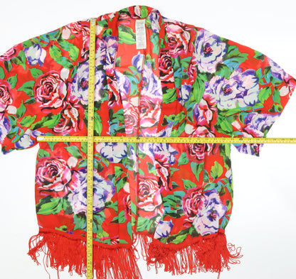 Avon Womens Multicoloured Floral Kimono Robe Size 16-18 Satin Fringe