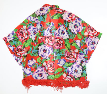 Avon Womens Multicoloured Floral Kimono Robe Size 16-18 Satin Fringe