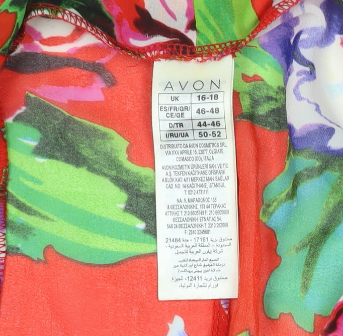 Avon Womens Multicoloured Floral Kimono Robe Size 16-18 Satin Fringe