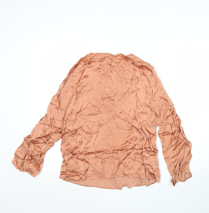 Marks and Spencer Women’s Brown Viscose Blouse Size 14 Long Sleeve