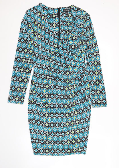Episode Women’s Blue Geometric Bodycon Dress UK 14 Knee Length