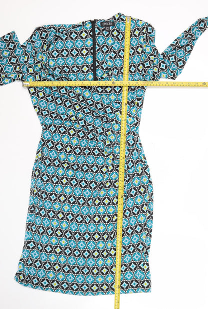 Episode Women’s Blue Geometric Bodycon Dress UK 14 Knee Length