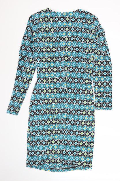 Episode Women’s Blue Geometric Bodycon Dress UK 14 Knee Length