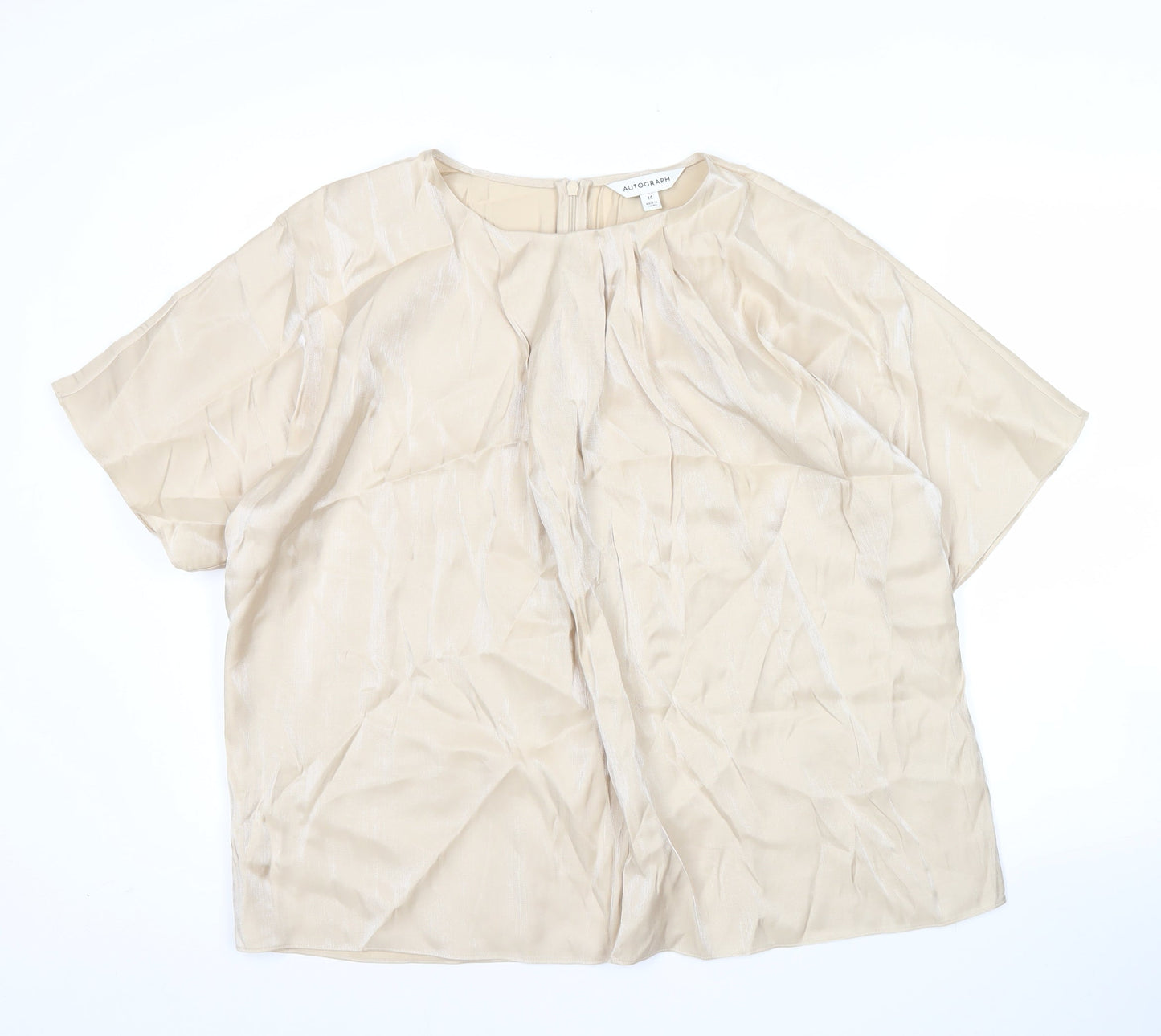 Marks and Spencer Womens Beige Size 14 Blouse Round Neck Short Sleeve