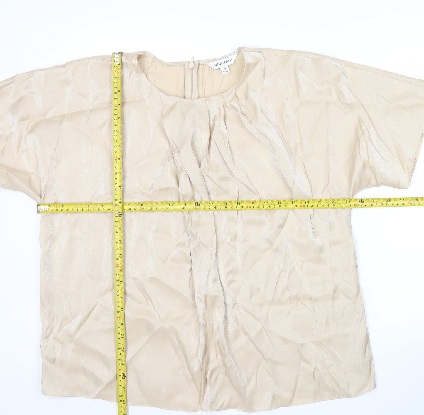 Marks and Spencer Womens Beige Size 14 Blouse Round Neck Short Sleeve