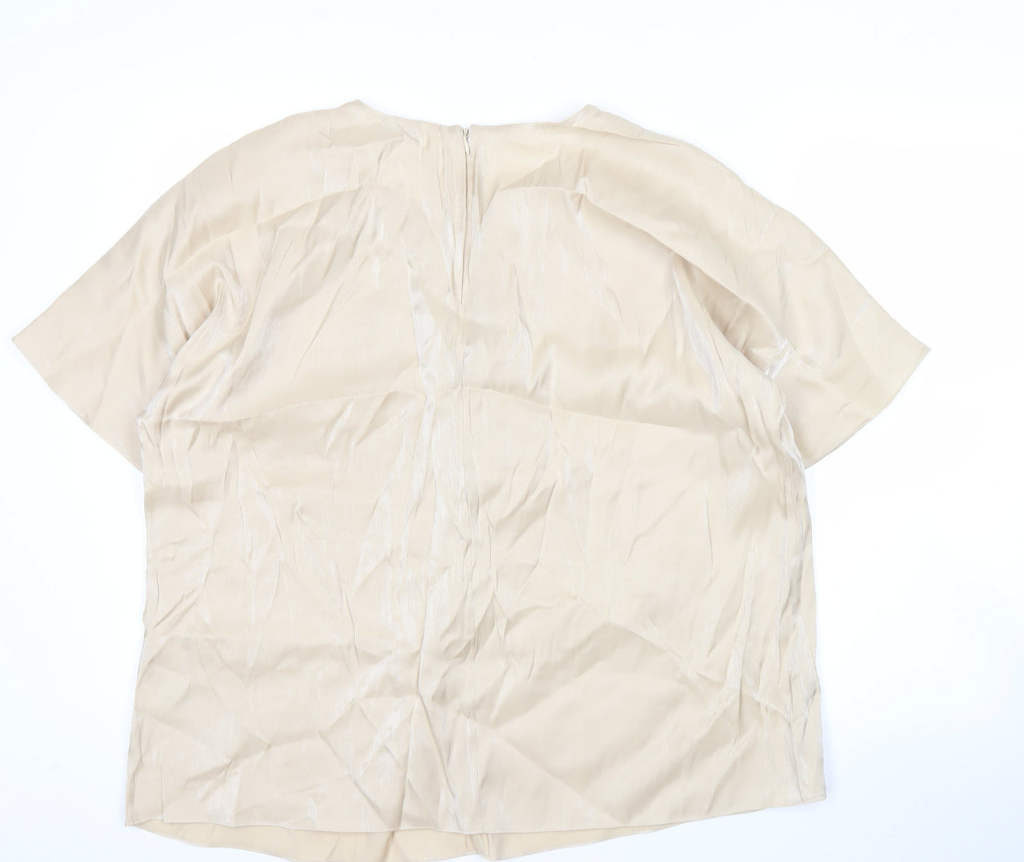 Marks and Spencer Womens Beige Size 14 Blouse Round Neck Short Sleeve