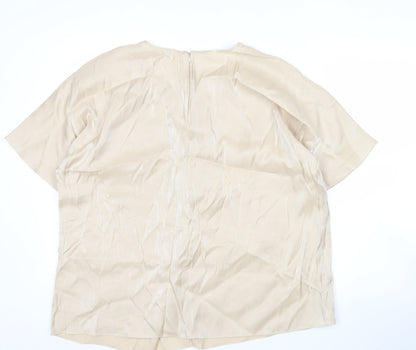 Marks and Spencer Womens Beige Size 14 Blouse Round Neck Short Sleeve