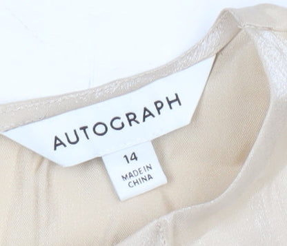 Marks and Spencer Womens Beige Size 14 Blouse Round Neck Short Sleeve