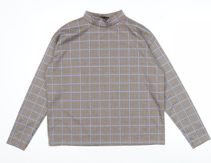 Pull&Bear Women’s Brown Check Mock Neck Long Sleeve Blouse M