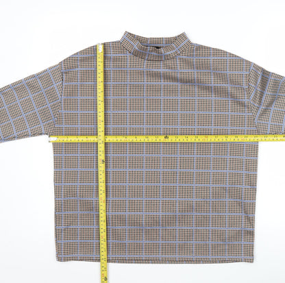 Pull&Bear Women’s Brown Check Mock Neck Long Sleeve Blouse M