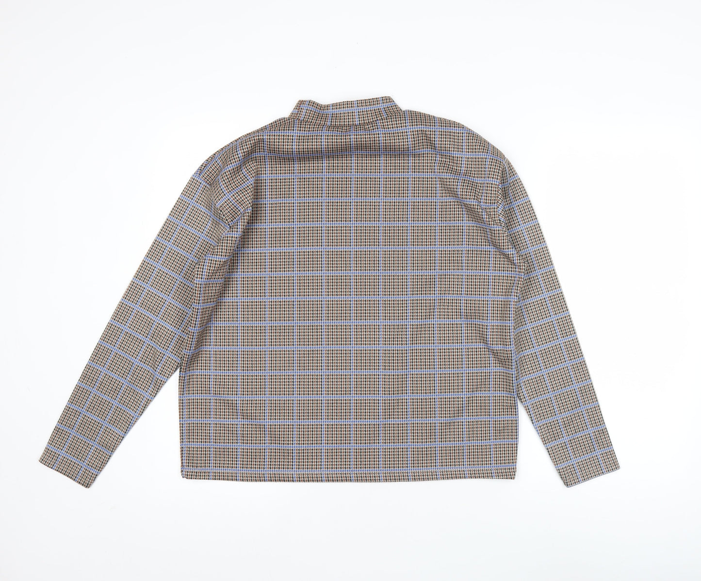 Pull&Bear Women’s Brown Check Mock Neck Long Sleeve Blouse M
