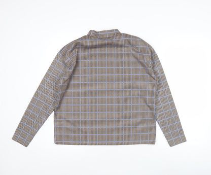 Pull&Bear Women’s Brown Check Mock Neck Long Sleeve Blouse M