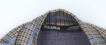 Pull&Bear Women’s Brown Check Mock Neck Long Sleeve Blouse M