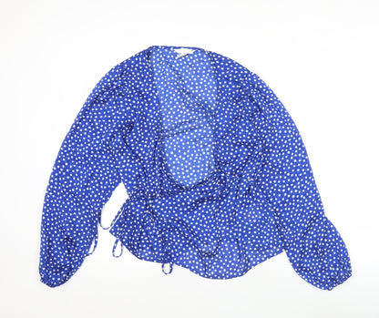 H&M Women’s Blue Polka Dot Wrap Blouse Size 8 Puff Sleeve