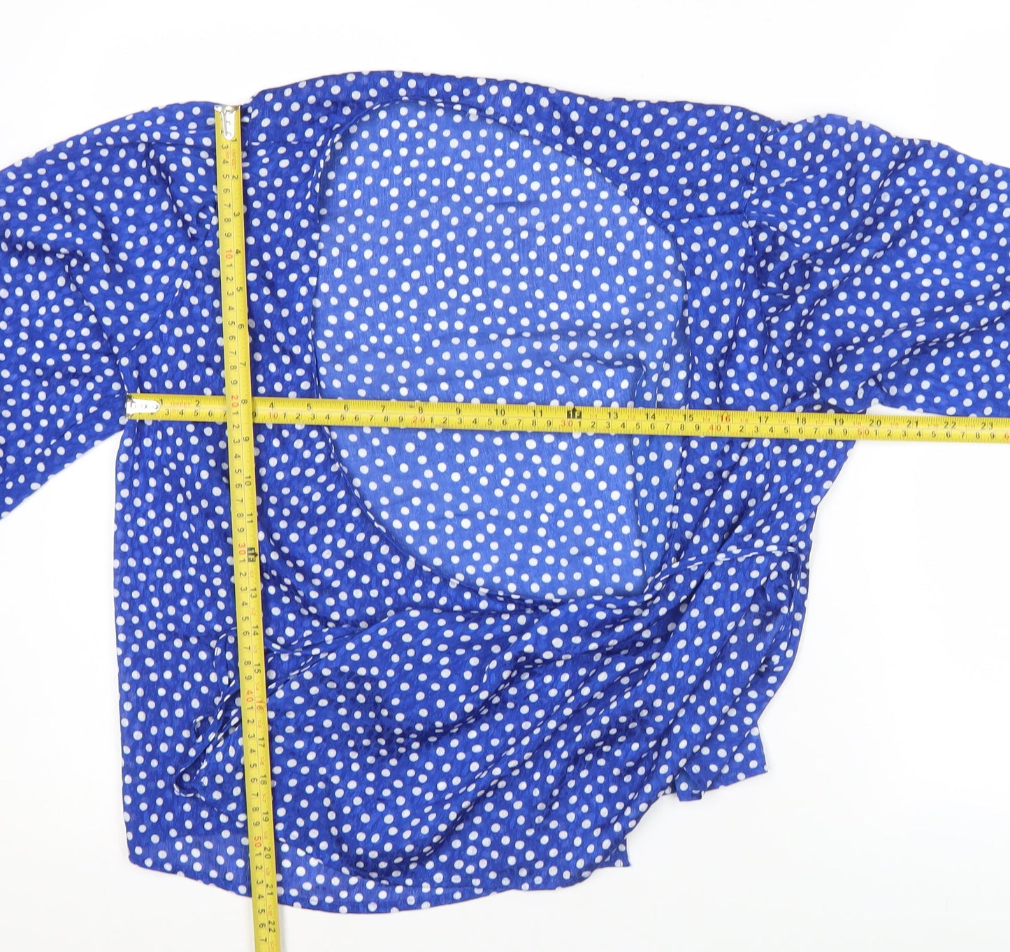 H&M Women’s Blue Polka Dot Wrap Blouse Size 8 Puff Sleeve