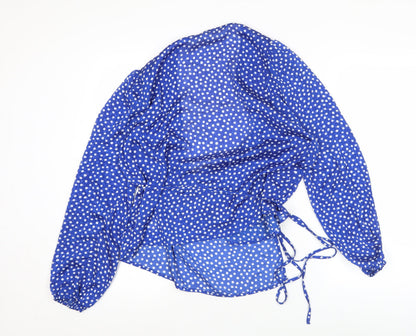 H&M Women’s Blue Polka Dot Wrap Blouse Size 8 Puff Sleeve