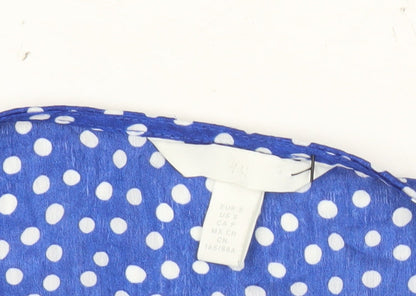 H&M Women’s Blue Polka Dot Wrap Blouse Size 8 Puff Sleeve