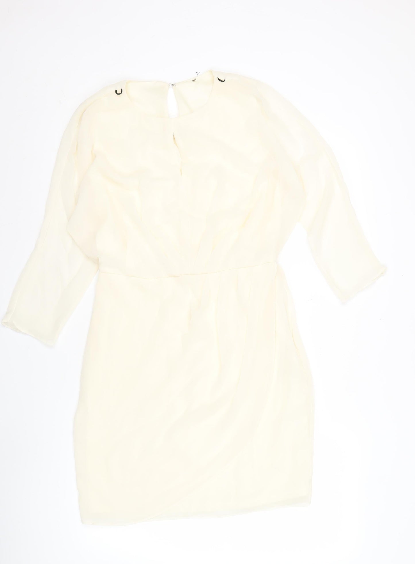 River Island Women’s Ivory Shift Dress Size 12 Knee Length Long Sleeve