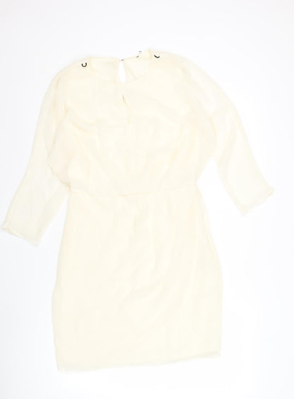 River Island Women’s Ivory Shift Dress Size 12 Knee Length Long Sleeve