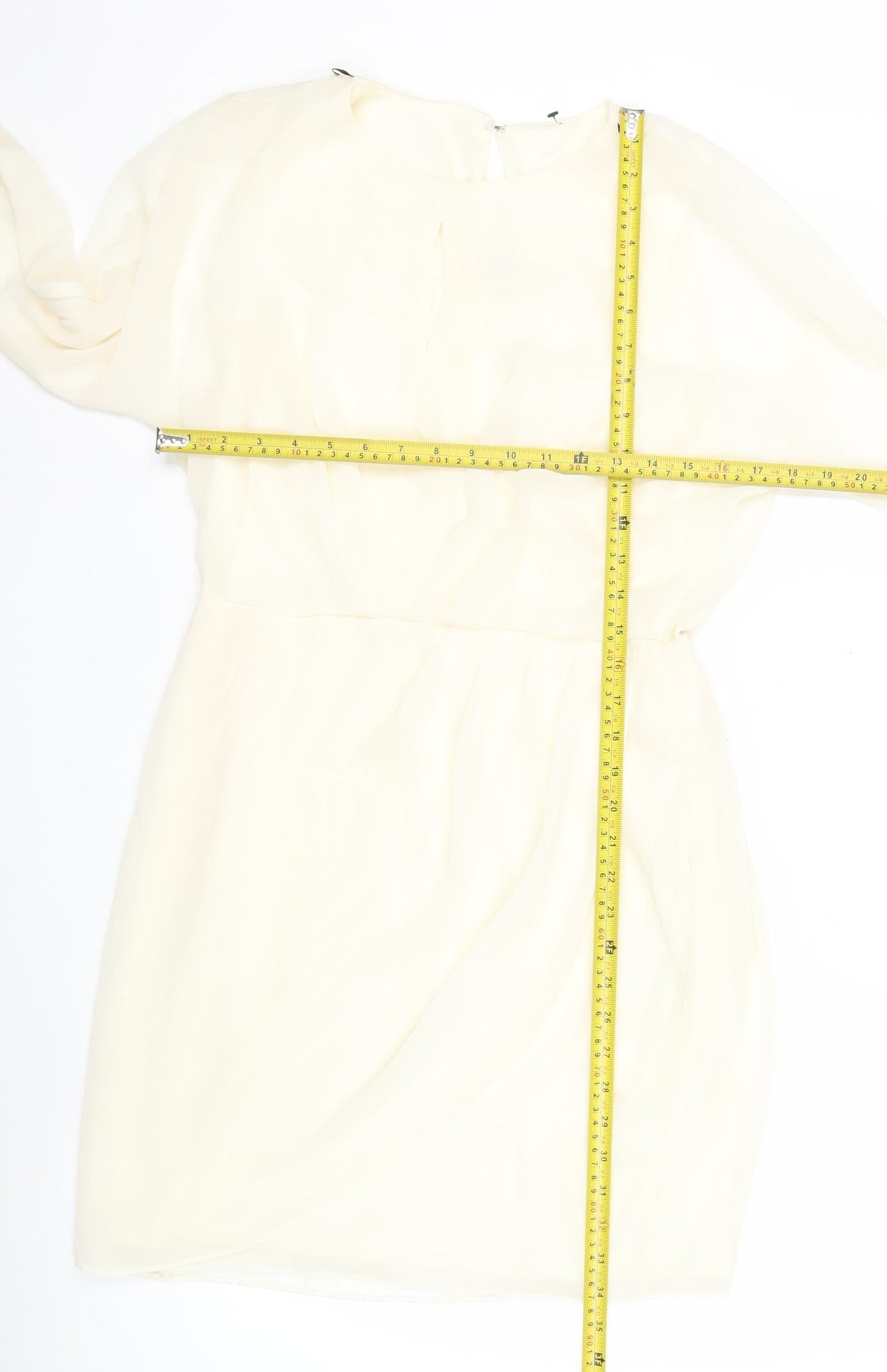 River Island Women’s Ivory Shift Dress Size 12 Knee Length Long Sleeve